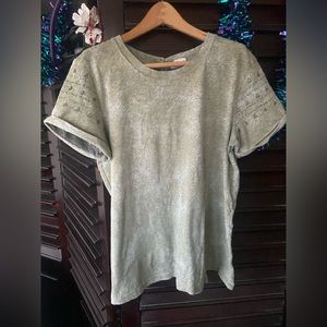 Akemi & Kin Aztec short sleeve top w/button closure in back & rolled cuffs